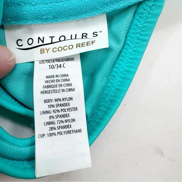 Coco Reef Contours Push Up Cameo Underwire Halter Bikini Top Turquoise Size 10 - Picture 10 of 16